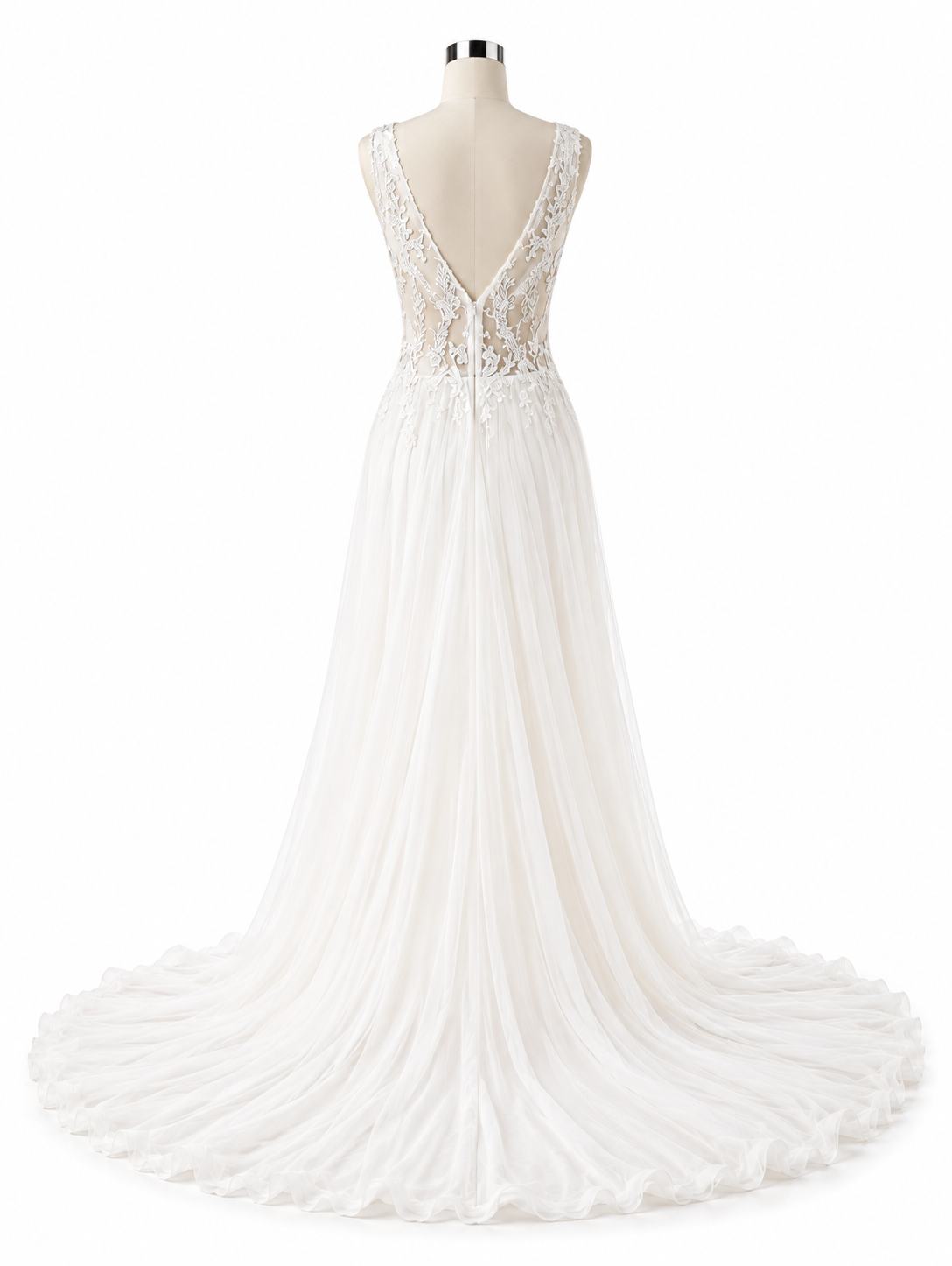 Abito da sposa in organza satin di seta pura con corpetto ricamato a mano