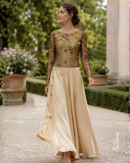 Abito in Organza di Seta con Corpetto in Pizzo e Schiena Trasparente – Taglia 42/44