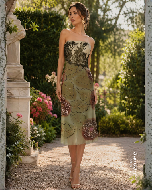 Tubino in Georgette di Seta Pura Fantasia con Pizzo Chantilly – Taglia 44/46