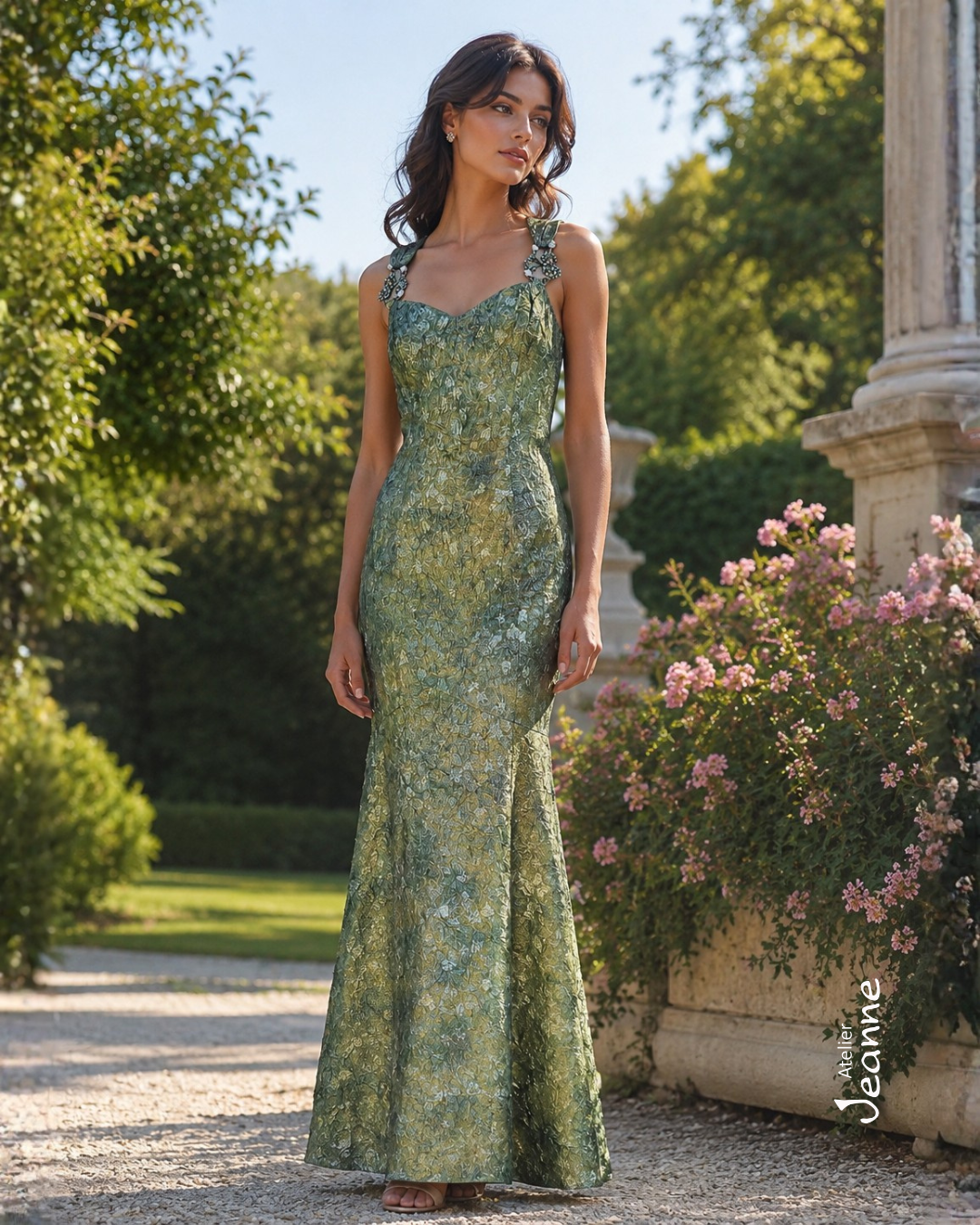 Abito in broccato stile sirena con gioiello sulle spalle – Taglia 42/44