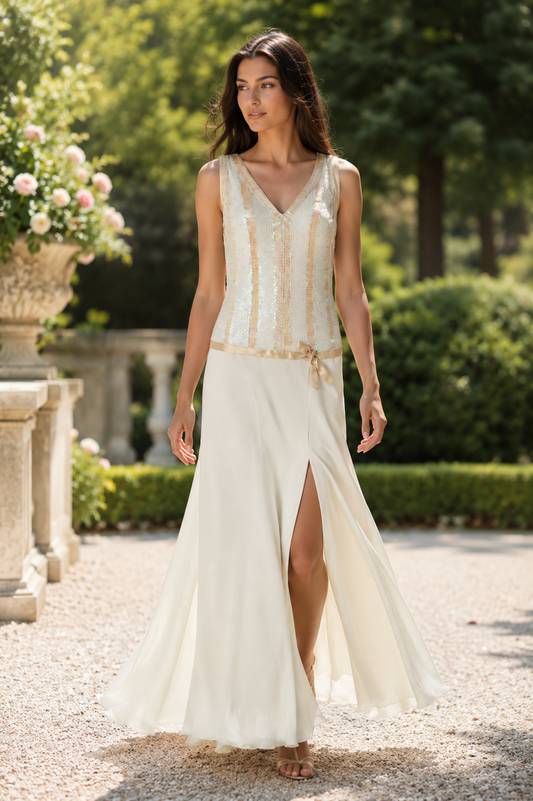 Abito Sirena in Georgette Ricamata con Corallini e Paillettes