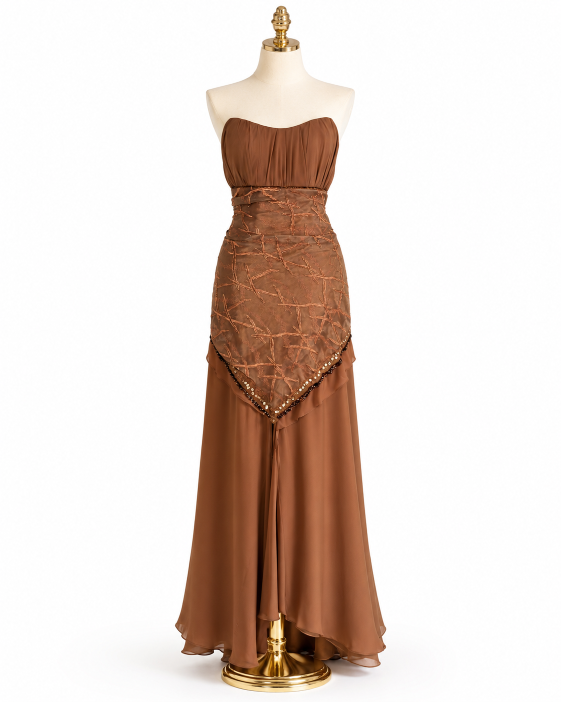 Abito Sirena in Georgette di Seta Pura e Organza Ricamata con Scollatura Profonda sul Retro - Taglia 42/44