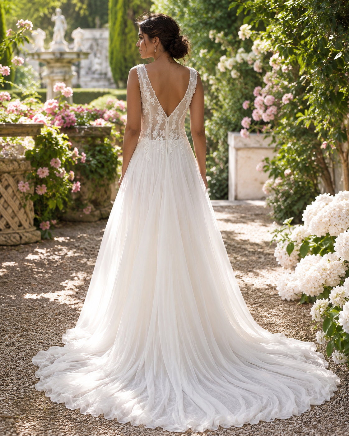 Abito da sposa in organza satin di seta pura con corpetto ricamato a mano