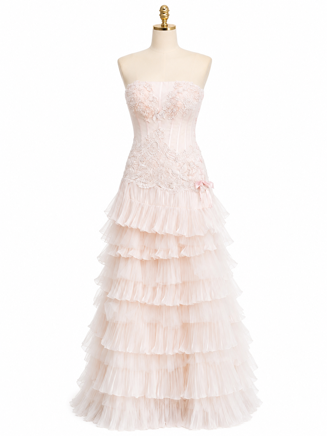 Abito da cerimonia a balze in georgette plissettata e tulle