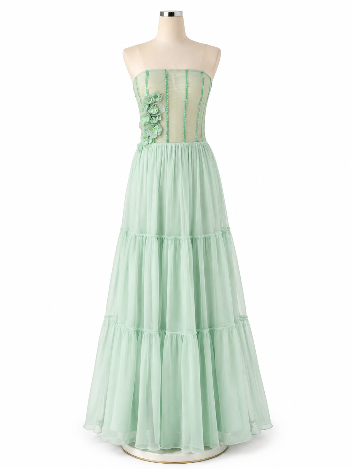 Abito stile gitana in georgette di seta pura con corpetto steccato