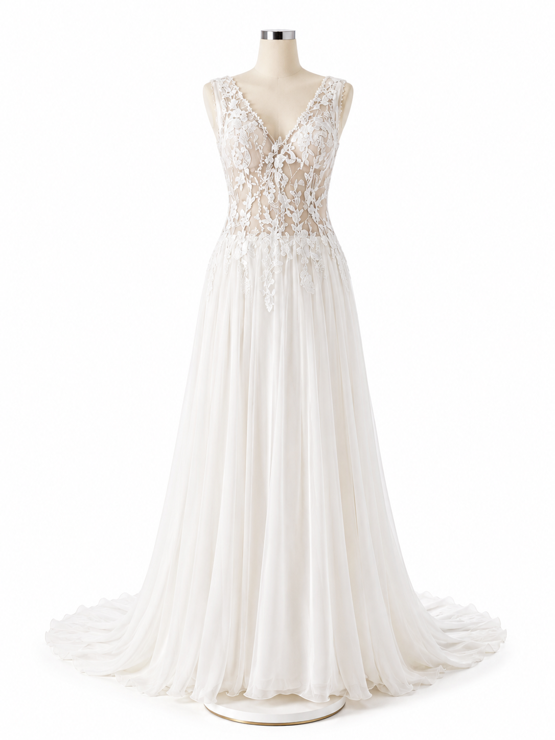 Abito da sposa in organza satin di seta pura con corpetto ricamato a mano