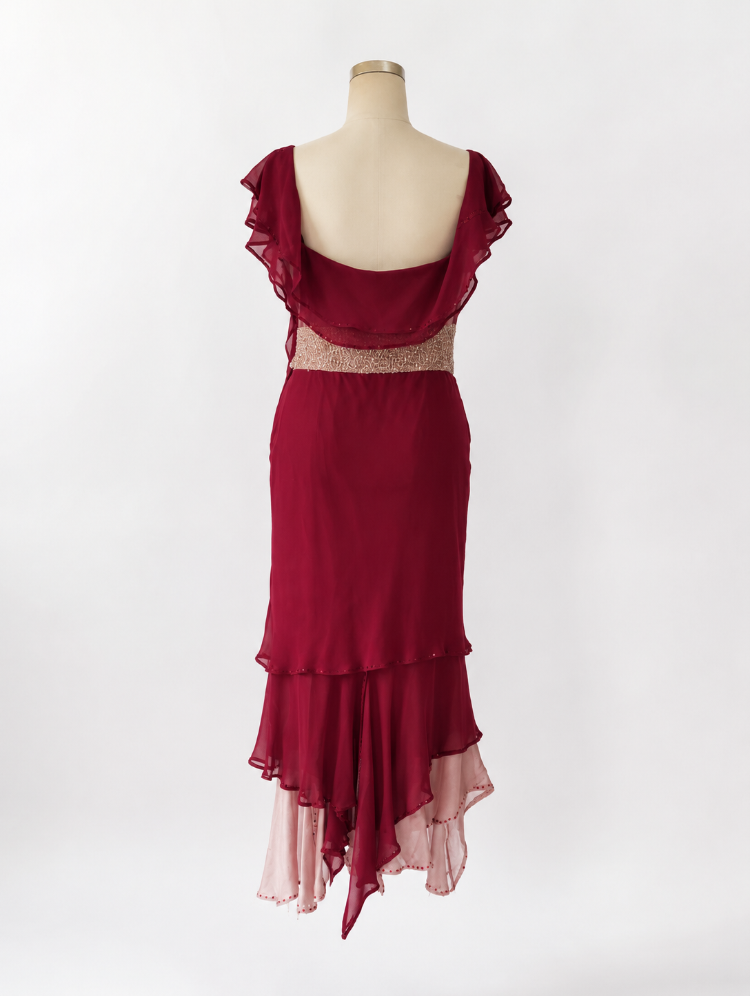 Abito da Cerimonia in Georgette, Organza e Shantung di Seta Pura