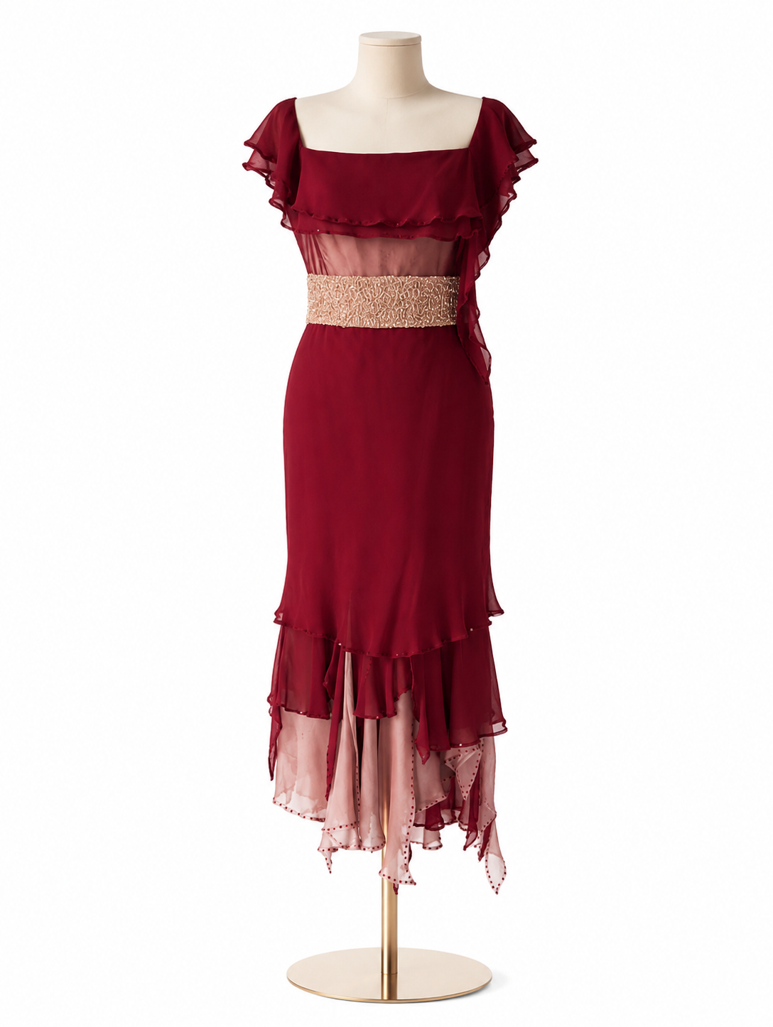 Abito da Cerimonia in Georgette, Organza e Shantung di Seta Pura