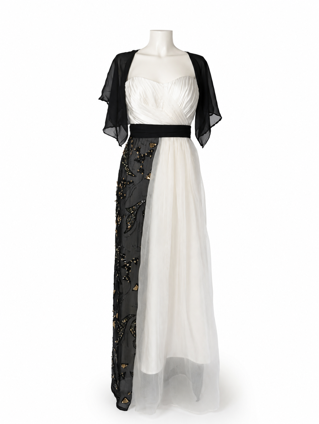 Abito Regale in Organza e Georgette di Seta Ricamata con Maniche Mantello