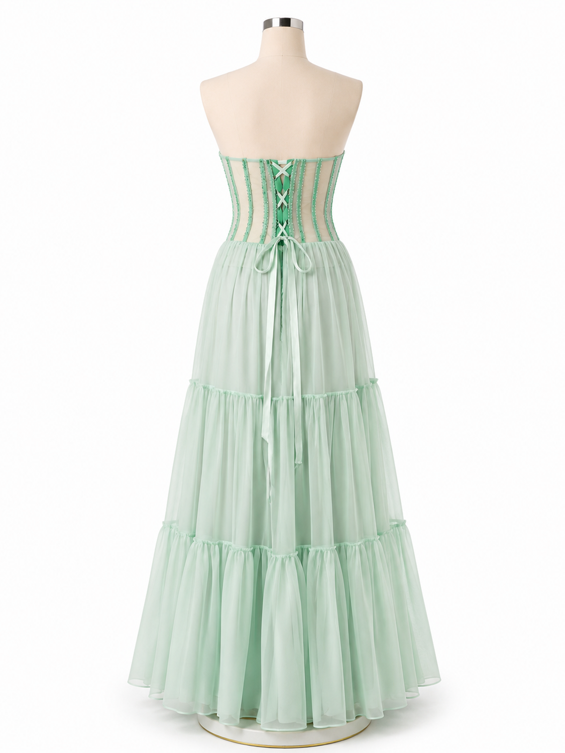Abito stile gitana in georgette di seta pura con corpetto steccato
